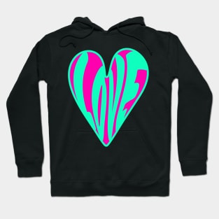 Hippie Style Love Heart, Turquoise and Pink Hoodie